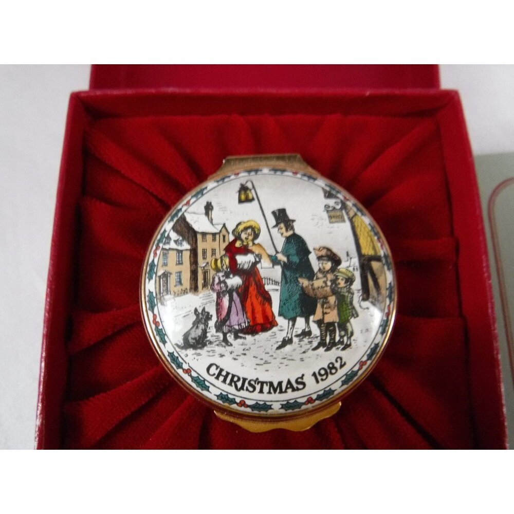 Enamel‎ Box, Halcyon Days, Christmas 1982, Snuff Box, Pill Box, Jewelry box,